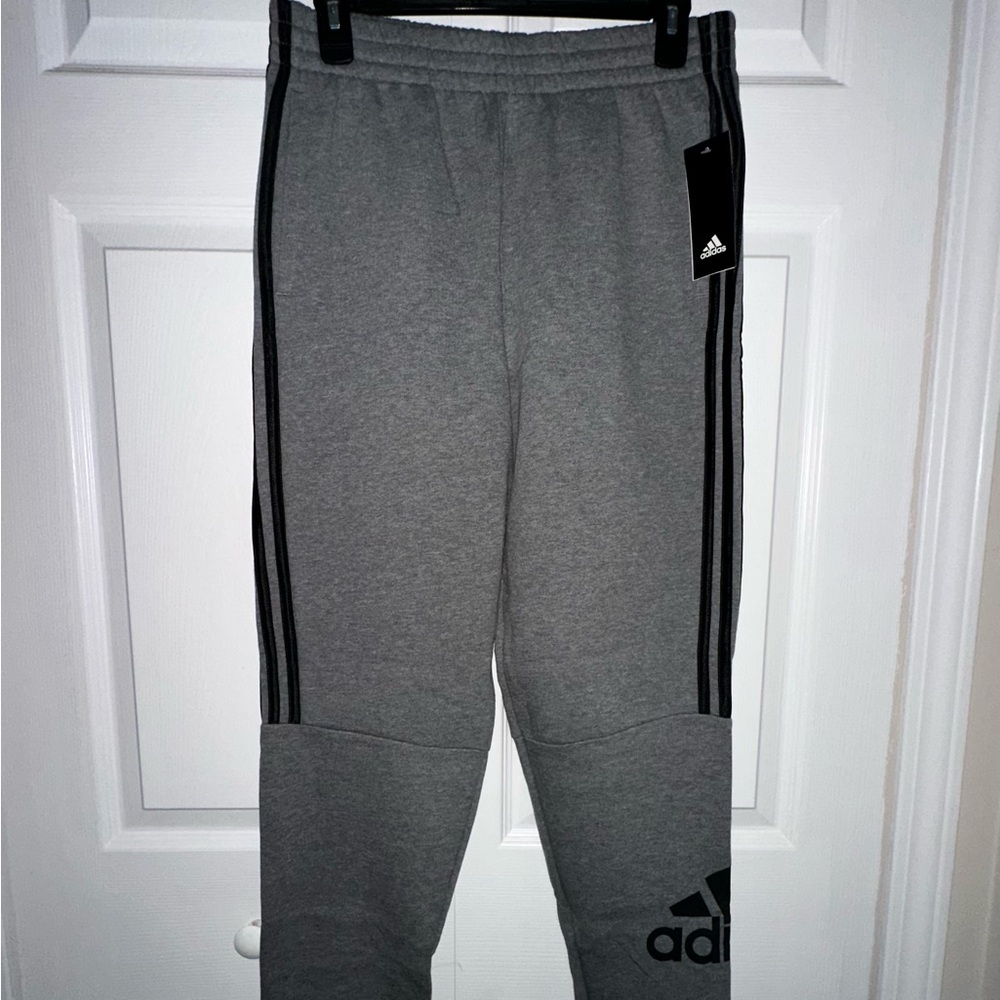 Adidas Kids Charcoal Joggers with Black Stripes